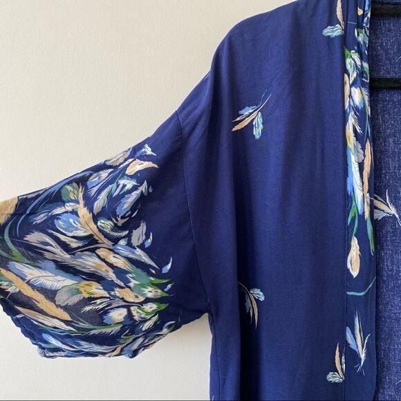 SUMMER & Rose-Leaf Print Midi Lightweight Kimono - Picture 4 of 8